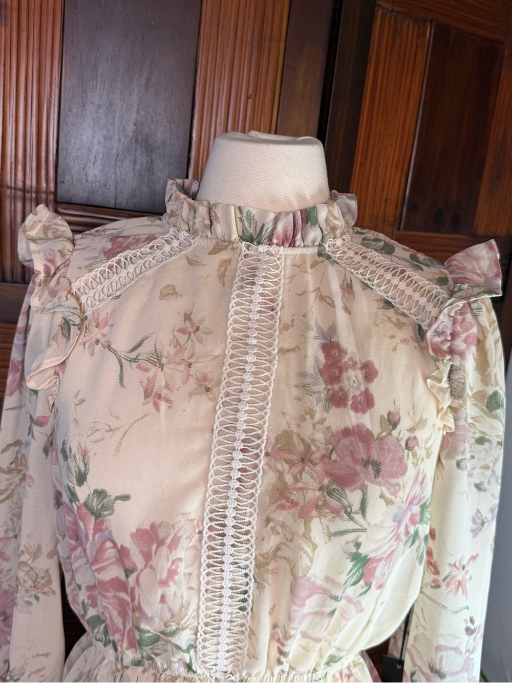 Alice Blue Floral Peplum Blouse M Ruffle Lace Long Sleeve Cottagecore Boho NWT - Picture 3 of 14